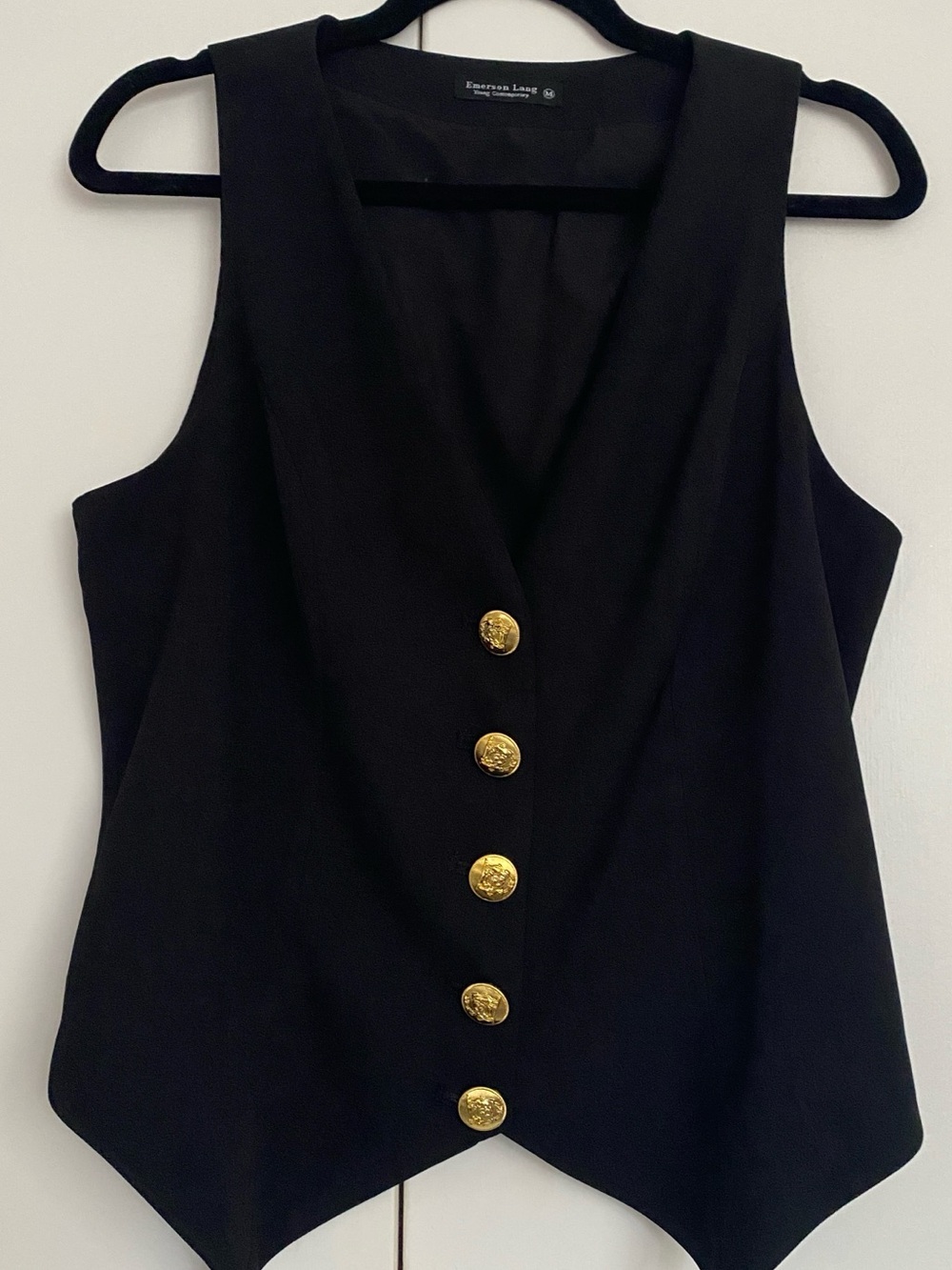Emerson Lane Black Sleeveless V-Neck Button Tank with Gold Buttons
